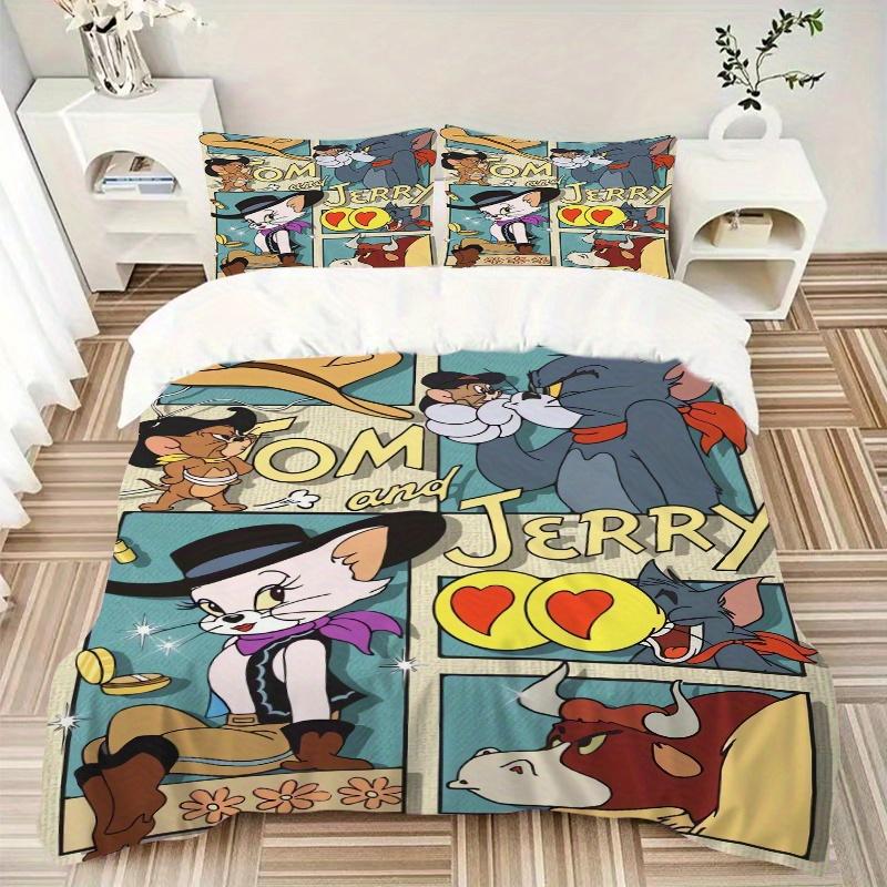 3pcs Western Adventure Tom & Jerry Quilt Cover Set (1 Quilt Cover + 2 Pillowcases Without Pillow Core), High-Definition Printing for Home and Dormitor