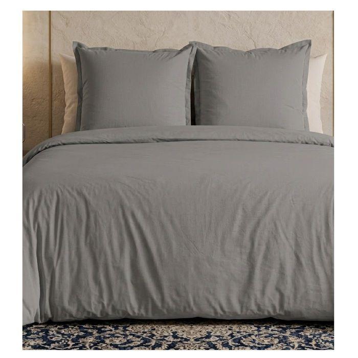 Parure de lit 240 x 220 cm Percale de coton Uni gris