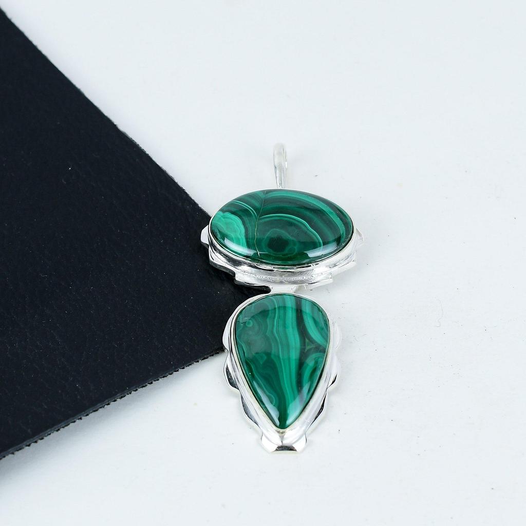 Natural Malachite Gemstone Silver Pendant In 925 Sterling Silver- Handmade Design, Everyday Wear Jewelry, Unique Pendant Party Wear Gifts