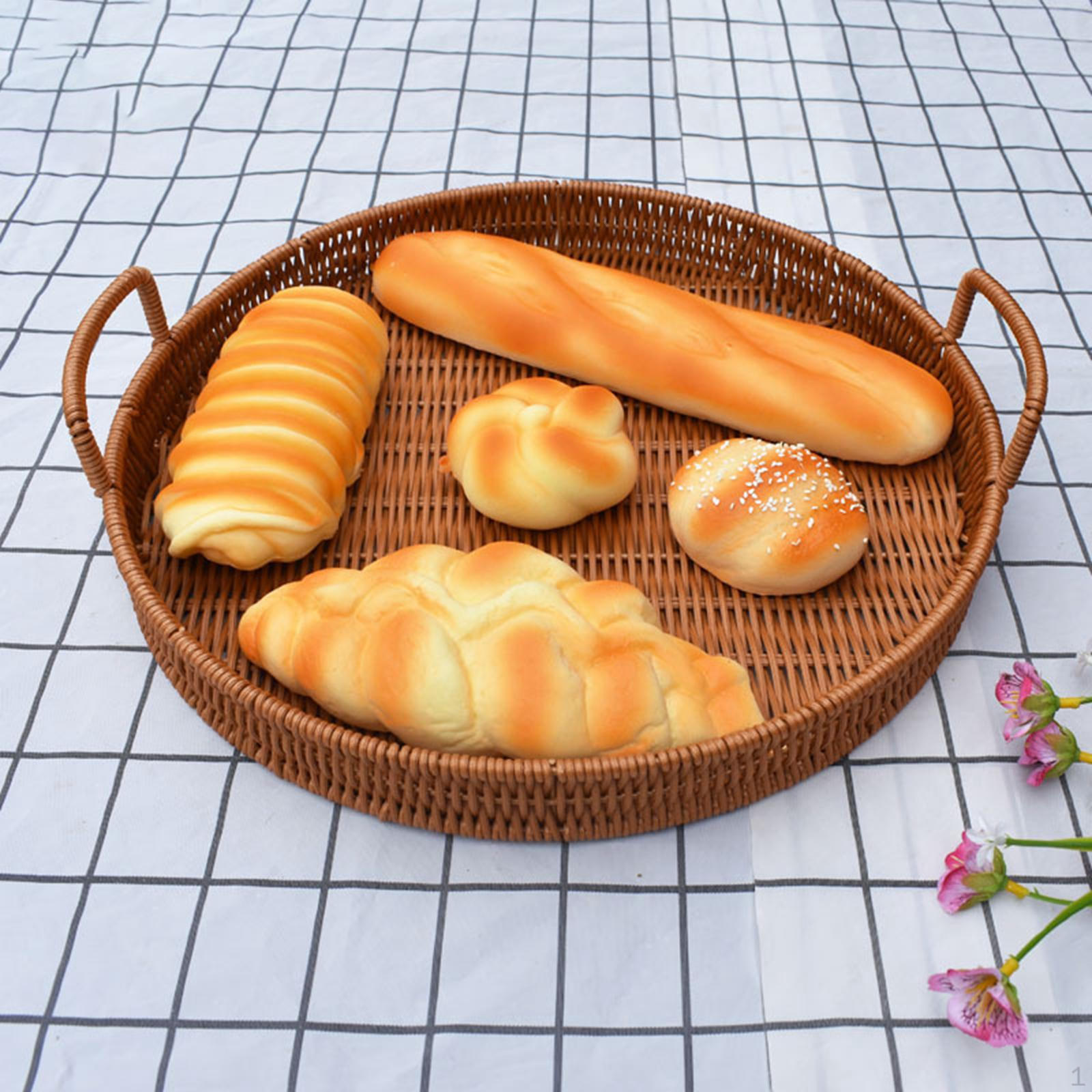 

Hand Woven Basket Tray Serving with Handle for Cupboard Dining Room Desktop 25cmx4.5cm
