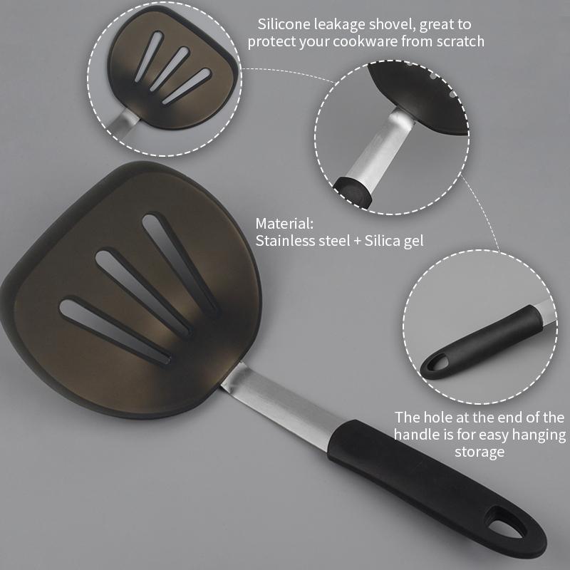 Flexible Silicone Spatula Turner Wide Non Stick Pancake Turner With Stainless Steel Handle Kitchen Cooking Turner Bpa Free