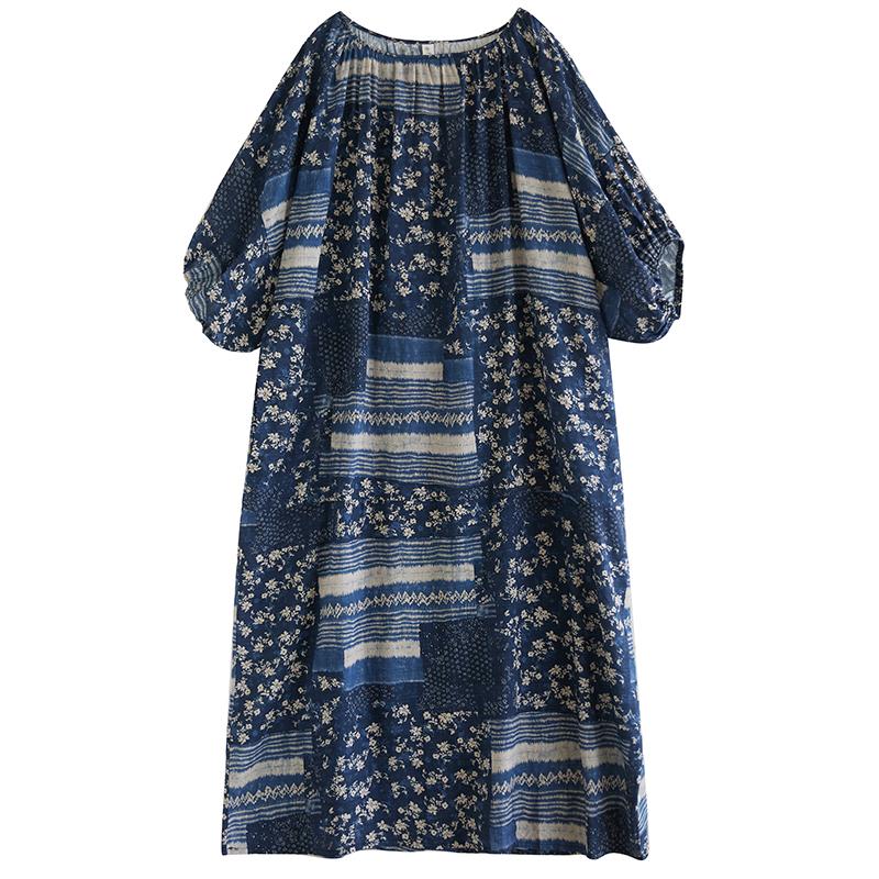 Manga curta Tamanho Plus Algodão floral vintage novidade em vestidos para mulheres casual solto maxi longo vestido de verão