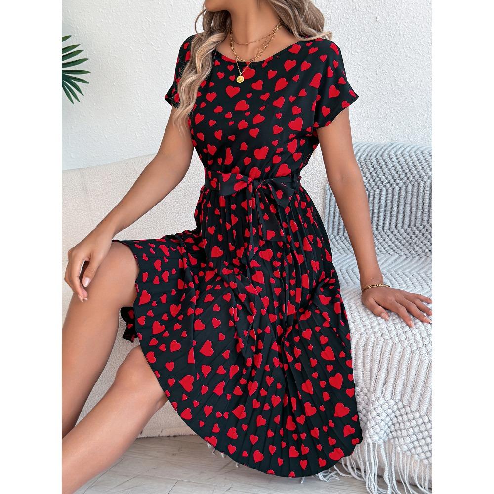 Dárek na Valentýna Jaro Léto Ležérní Barevný kontrast Láska Šaty s krátkým rukávem v pase s plisováním pro ženy