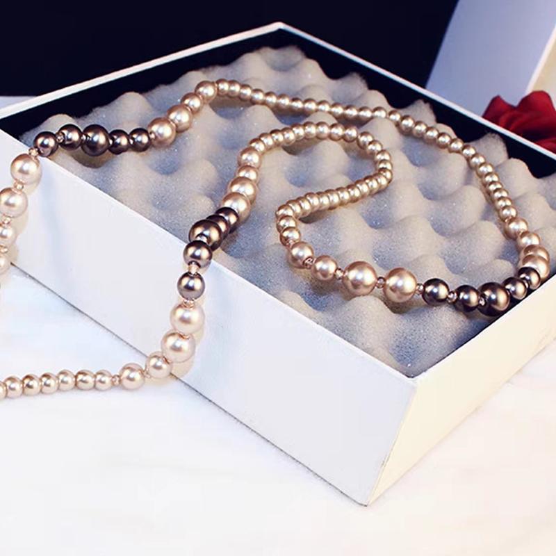 Double Layers Simulated Pearl Jewelry Long Necklace Women Classic Beads Chain Necklaces & Pendants Fine Gift