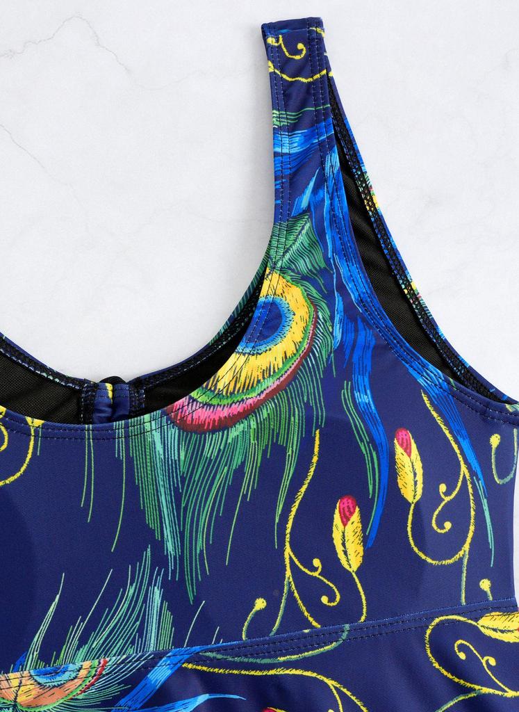 Women's V-Neck Two-Piece Skirted Swimsuit with Boyshorts - Printed, Figure-Flattering Vacation Swimwear