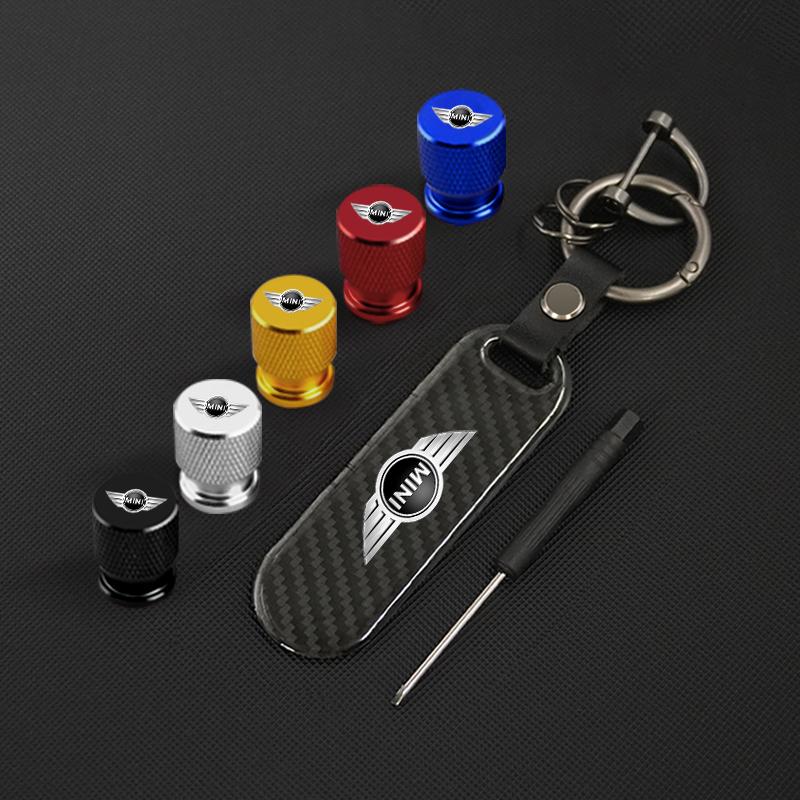 Carbon fiber Tire Valve Stems Cap Keychain Style Wheel Air Valve Cover For BMW Mini Cooper R50 R53 R55 R56 R60 R61 F54 F55 F56 IJOPV1