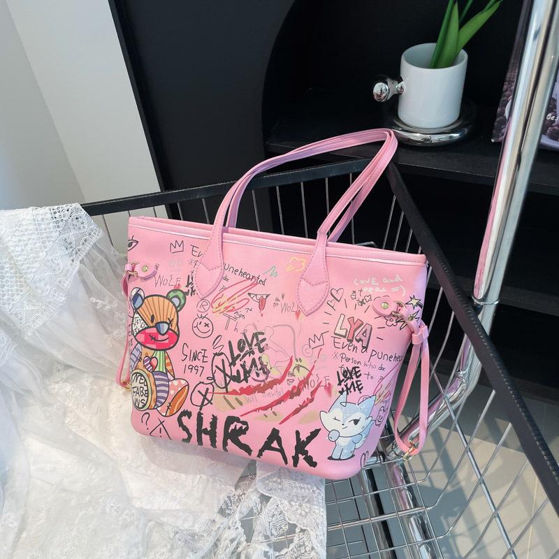 Cute new autumn large-capacity cartoon graffiti print going out fashionable versatile shoulder handbag