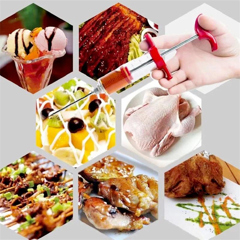 30ml Food Grade PP Stainless Steel Needles Spice Syringe Set BBQ Meat Flavor Injector Kithen Sauce Marinade Syringe Accessory