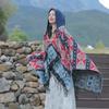 Women's Ethnic Style Hooded Shawl Cloak, Geometric Design for Autumn/Winter, Ideal for Tibet, Qinghai, Yunnan Travel