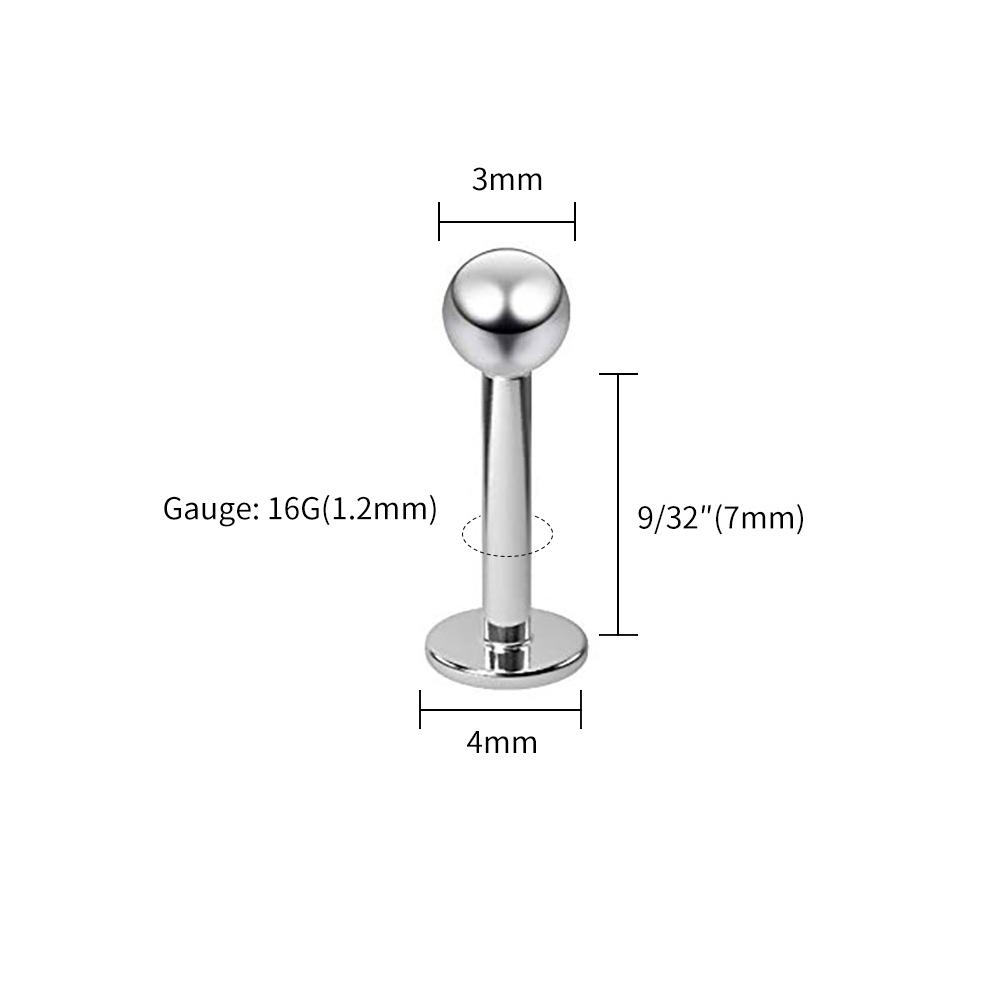 10pcs/lot Right Grand ASTM F136 Titanium Internal Threaded Labret Stud Body Piercing 3mm Ball Labret Monroe Lip Ring for Women