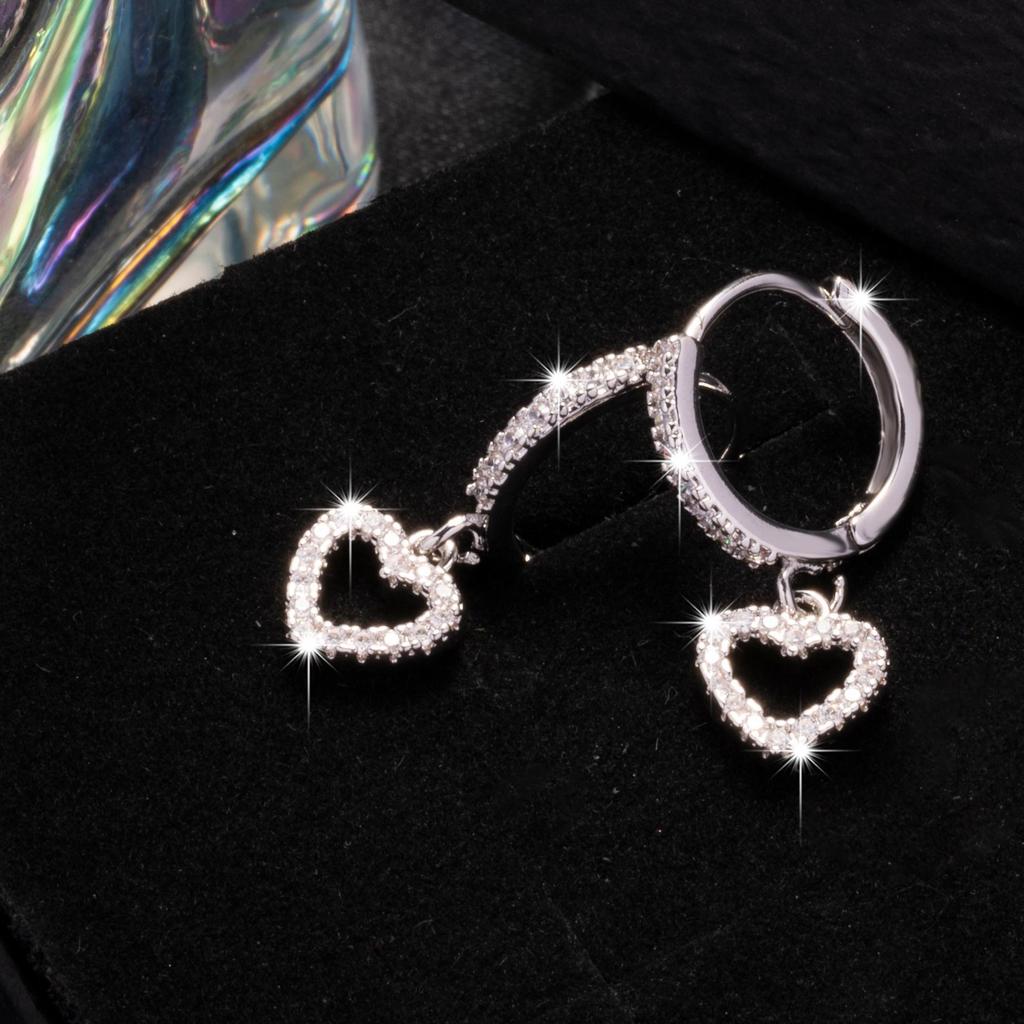 Elegant Zircon Heart Huggie Earrings Minimalist Chic Drop Earrings For Women Fashion Commuter Jewelry