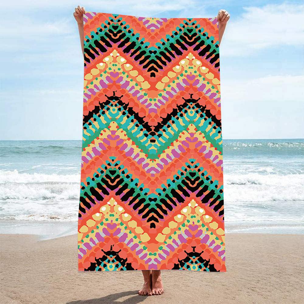 Colorful Abstract Chevron Tie Dye Beach Towel Vibrant Multicolor Geometric Pattern Lightweight Absorbent for Pool and Summer Use
