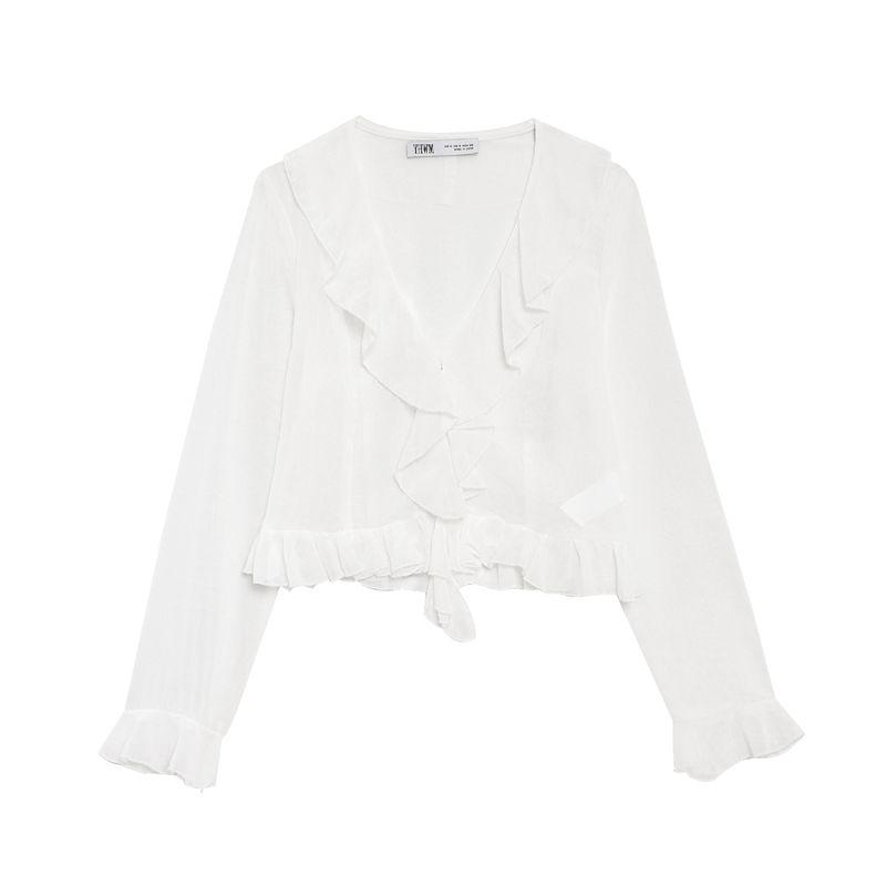 Jnleaog Autumn New Women's Clothing Fashion Style Stylish Laminated Decoration Translucent Shirt 3666053