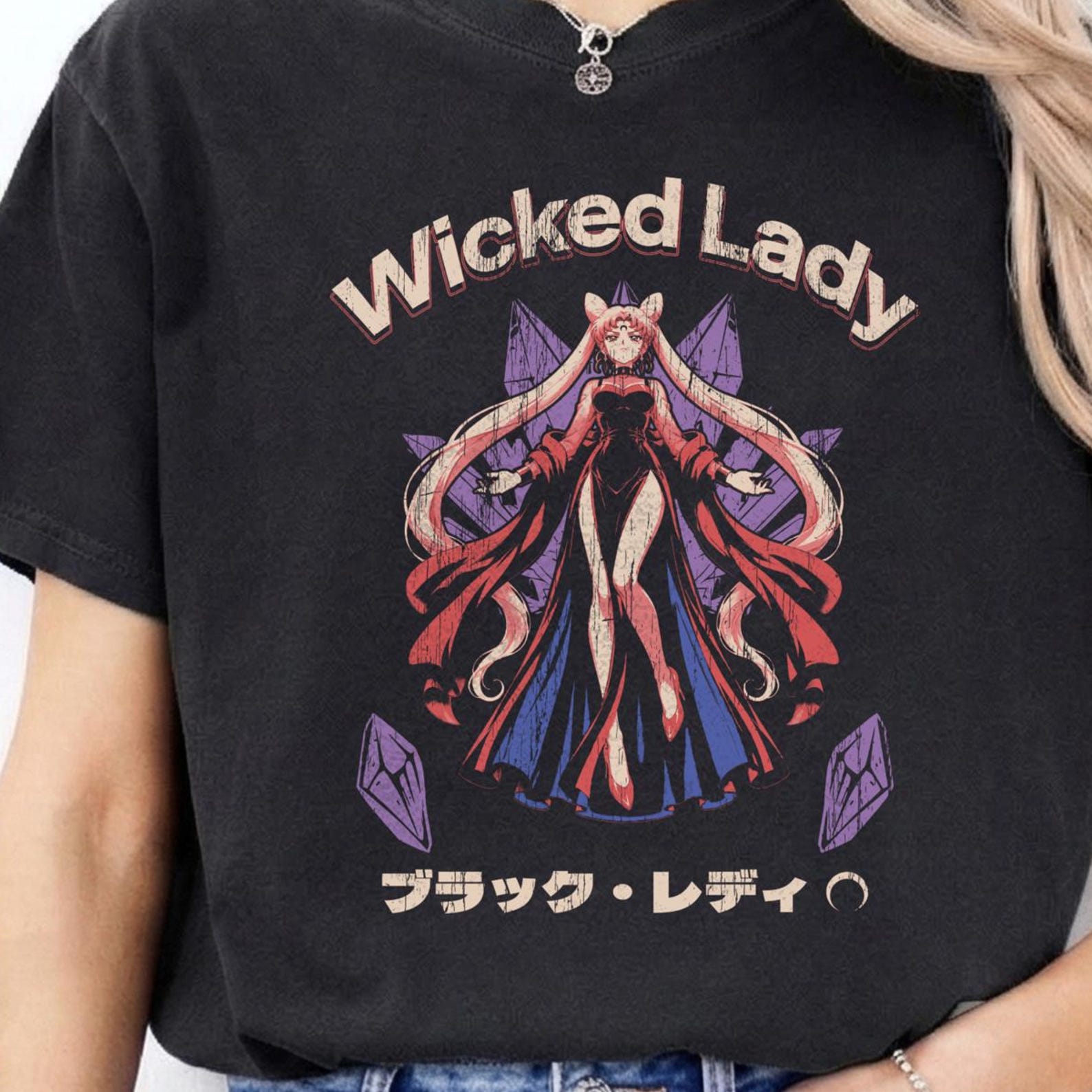 Wicked Lady Chibiusa, Sailor Moon 90s Anime Manga t-shirt, Black Lady tee 3XL