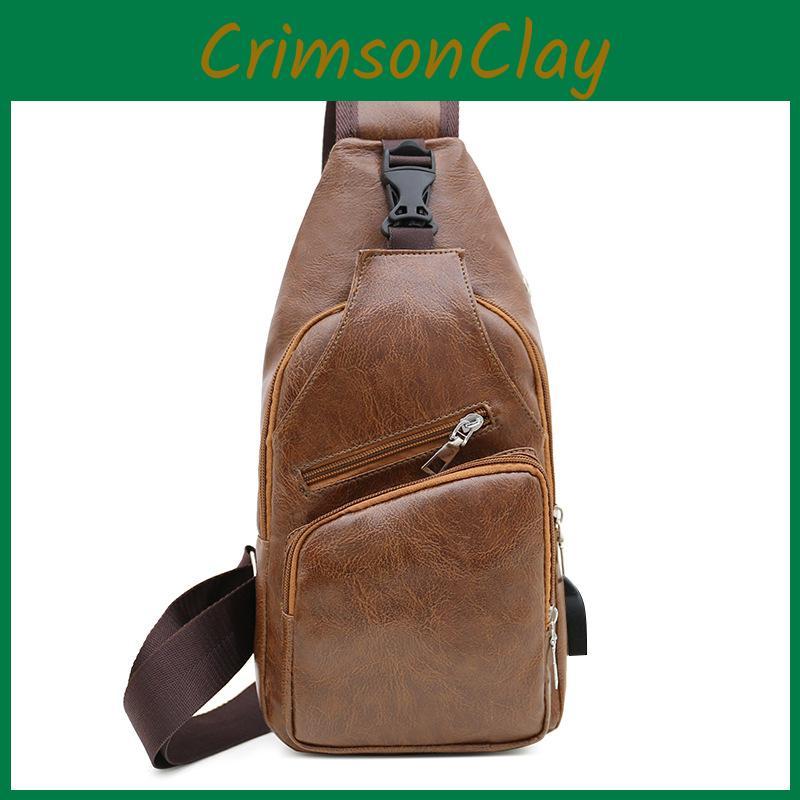 Mens Us Shoulder Bag Sling Chest Pack Usb Charging Sports Crossbody Handbag
