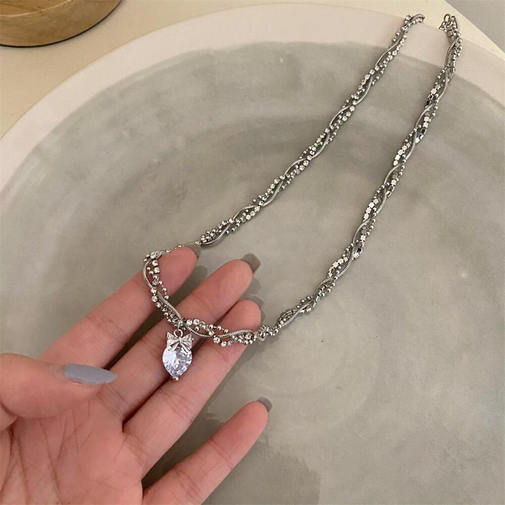 Korean Version of Super Flash Zircon Love Double-layer Necklace Female Summer Design Neck Chain Premium Collarbone Chain Jewelry
