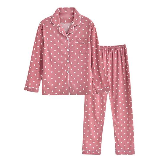 2 Pçs/set Pijamas Terno Estampado Bolinhas Cardigan Camisa Decote Em V Gola Redonda Camisa Perna Larga Calças Soltas Camisola Terno Pijamas