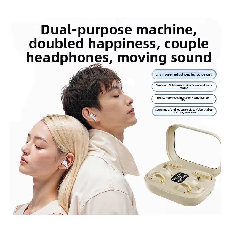 Bluetooth 5.4 Bone Conduction Sleep Earphones Couples Dual Pair In One Noise Reduction Hifi Sports Power Digital Display Earbuds