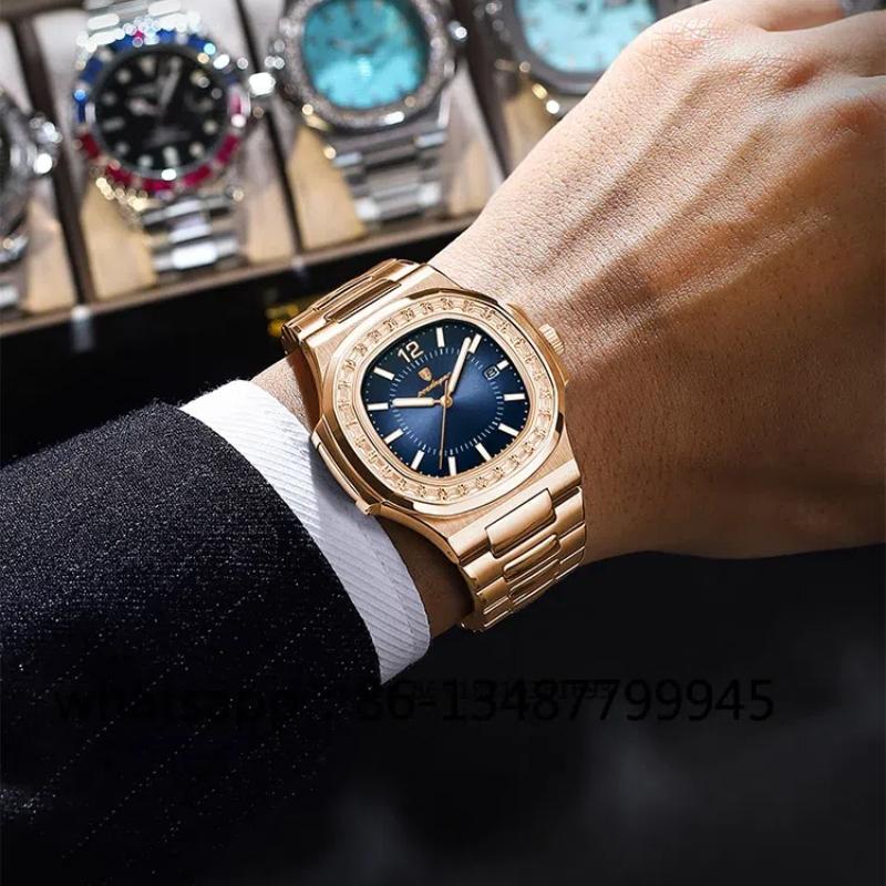 POEDAGAR Fashion Square Uhr für Männer Datum Edelstahl Quarz Mann Armbanduhren Wasserdicht Leuchtende Herrenuhr