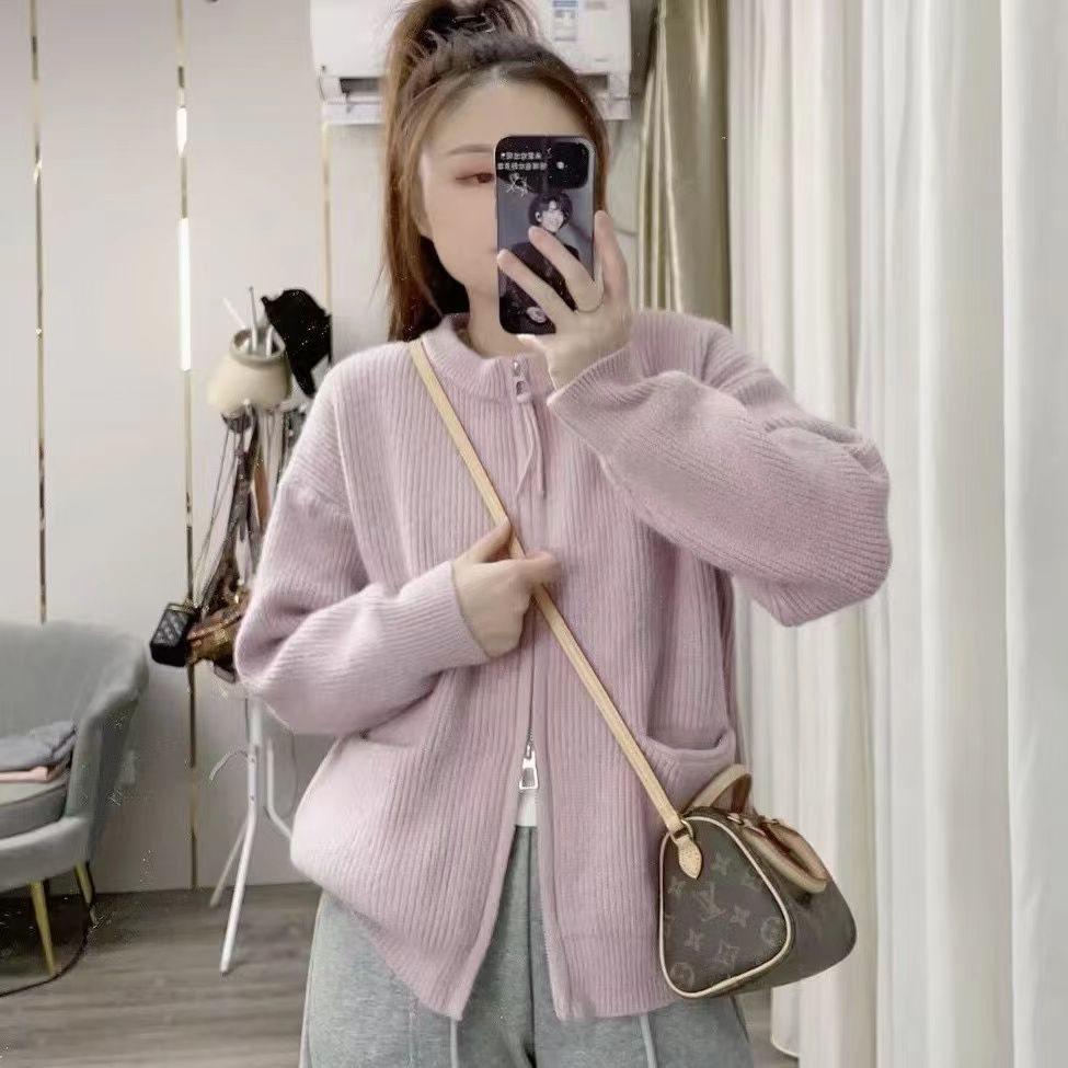 Korean Style Knitted Zipper Round Neck Cardigan - Retro Spring/Autumn Sweater