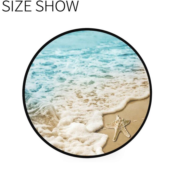 Runder Bereichsteppich für Schlafzimmer Waschbarer Seestern Ozeanwelle Kreis Teppichmatte Rutschfester Teppich mit Sommerstrand Fußmatte Heimdekor