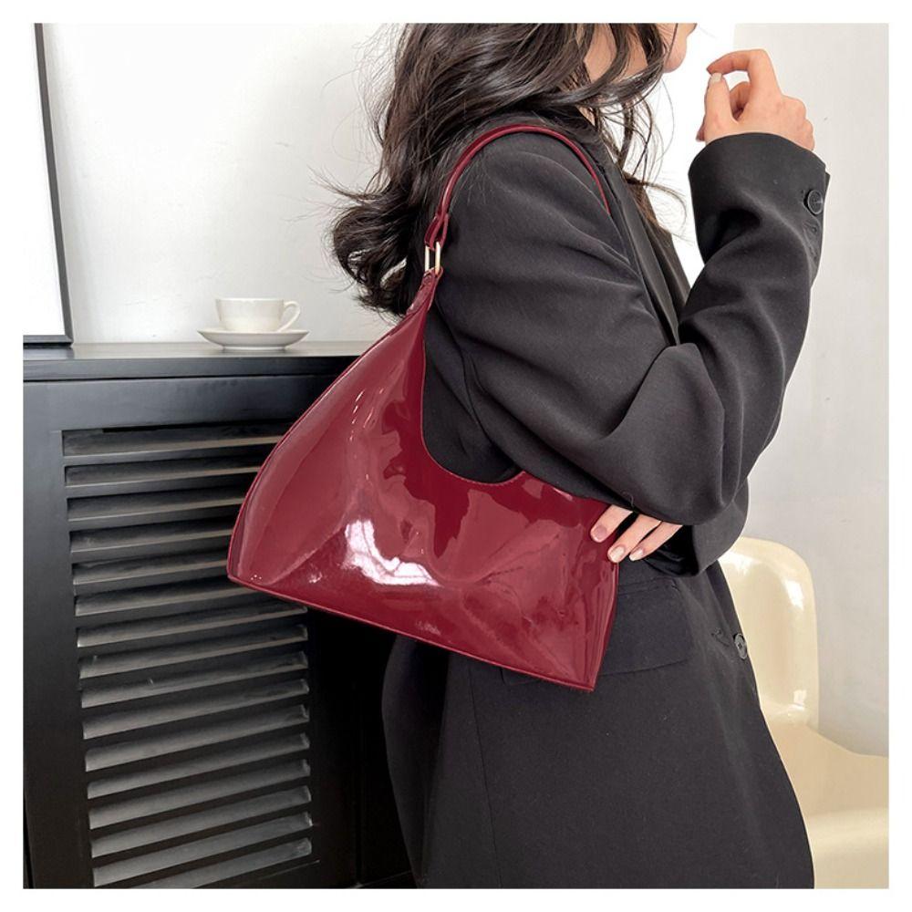 Elegant Glossy Shoulder Bag Women Fashion PU Leather Solid Messenger Bag Purse Ladies Tote Bags