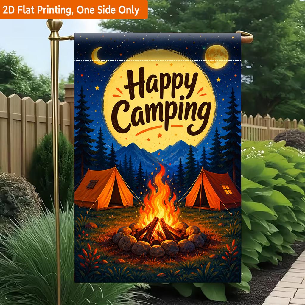 2D Flat - 2D Flat Printing Garden Flag 1pc, Happy Camping Night Durable Single-Sided Print Yard Flag, Garden & Home Holiday Decoration, 29.97X44.96 cm