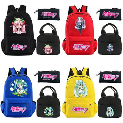 3Pcs/set Anime Hatsune Miku Printed Backpack with Shoulder Bag Pencil Case for Teenager Student Boy Girl Schoolbag Large Capacity Waterproof Bookbag