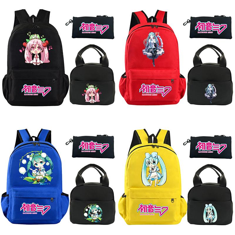 3Pcs/set Anime Hatsune Miku Printed Backpack with Shoulder Bag Pencil Case for Teenager Student Boy Girl Schoolbag Large Capacity Waterproof Bookbag