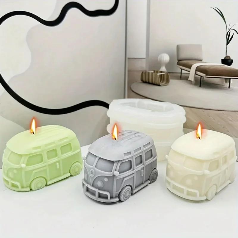 Retro Camping Bus Shaped Silicone Candle Mold DIY Mini Car Mould for Gypsum Resin Craft Making Home Desk Decor