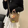Summer Holiday Women Straw Beach Shoulder Bag Cute Flower Ladies Crossbody Bucket Bags Casual Commuter Female Handbags Purse