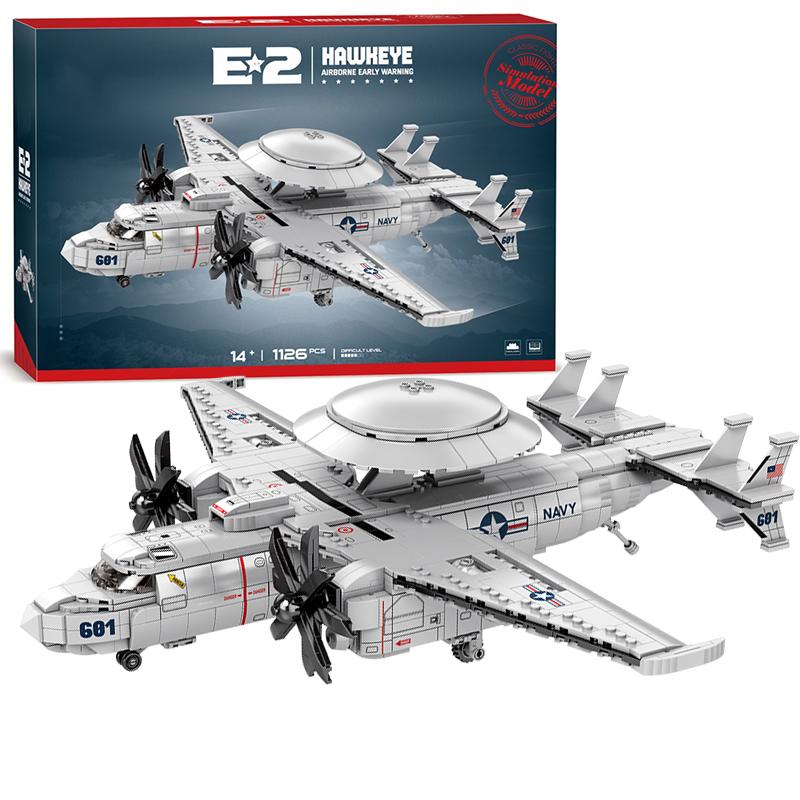 Non-Toxic 1126Cs E2 Early Warning Aircraft Building Blocks Military Air Force Fighter Plane Model Bricks Desktop Ornaments Kids Toys Gift