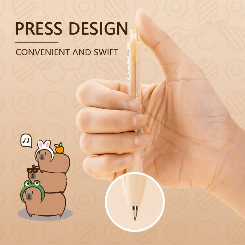 4 Pcs/Set Kawaii Capybara Automatic Pencil Cute 0.5mm Black Lead Soft Touch Writing Mechanical Pencils Student School Stationery