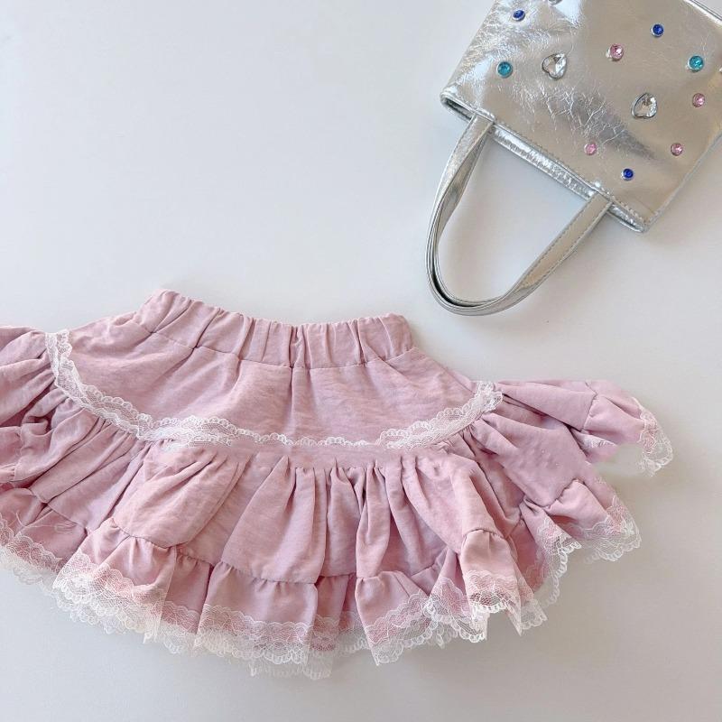 

Girls Korean Style Half Skirt Spring Summer Lace Versatile Ruffle Short Skirt Kids 120cm рожевий