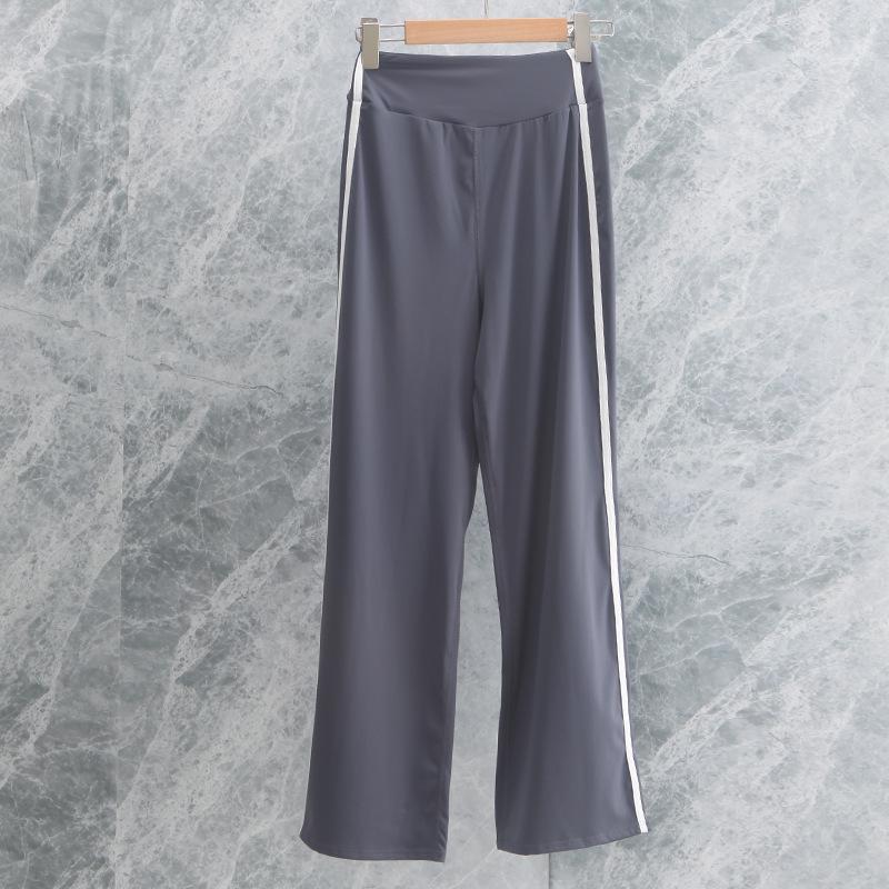 High-Waisted Straight Leg Contrast Yoga Pants - Elastic, Loose, and Comfortable for Fitness