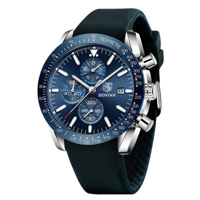 BY BENYAR Chronograf Analógové 30M Vodeodolné Kožený Remienok Quartz Modré a Perfektný Darček pre Mužov Pánske Hodinky, Odolné, Jednoduché, Štýlové, Populárne, Formálne,