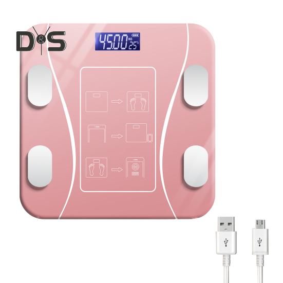 

Умные весы со светодиодным дисплеем, макс. 150 кг. Точные цифровые весы для ванной комнаты с аккумулятором, весы для измерения веса и жира розовый