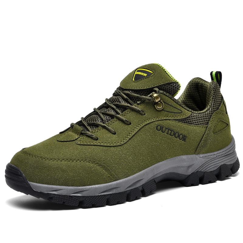 Men Hiking Shoes Suede Leather Outdoor Sports Comfort Breathe Walking Footwear Wear-resistant Rubber Outsole Trekking Sneakers