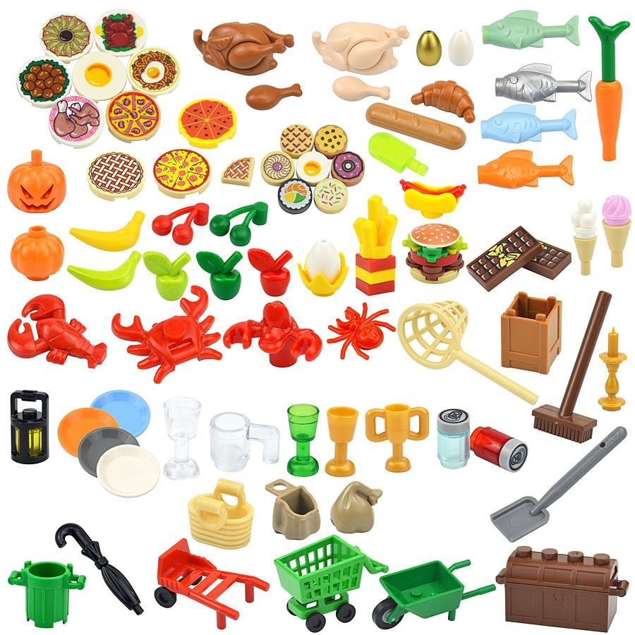 City Friend House Supermarket Constructing Block Picnic Food Accessories Hot-Dog Pizza Fries Chicken Dish Umbrella Timeless Bricks