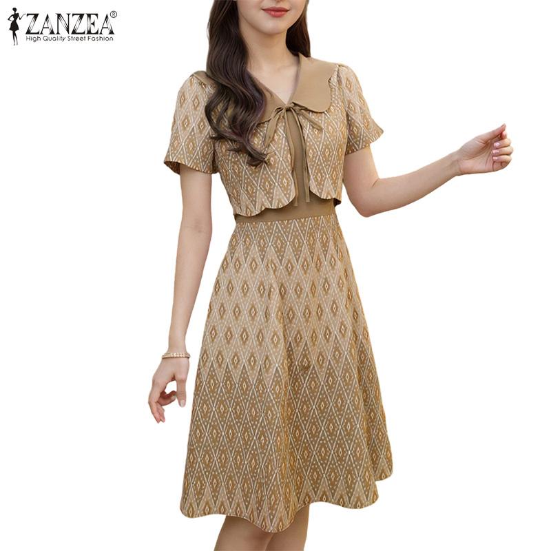 ZANZEA Women Summer Casual Short Sleeve Print Dress