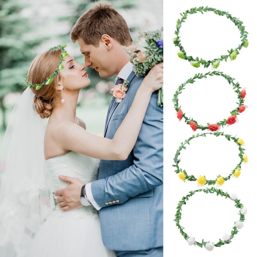 4Pcs Rose Flower Crown Bride Floral Hair Wreath Headband Garland Women Girls Hair Accessories Wedding Party Headwear