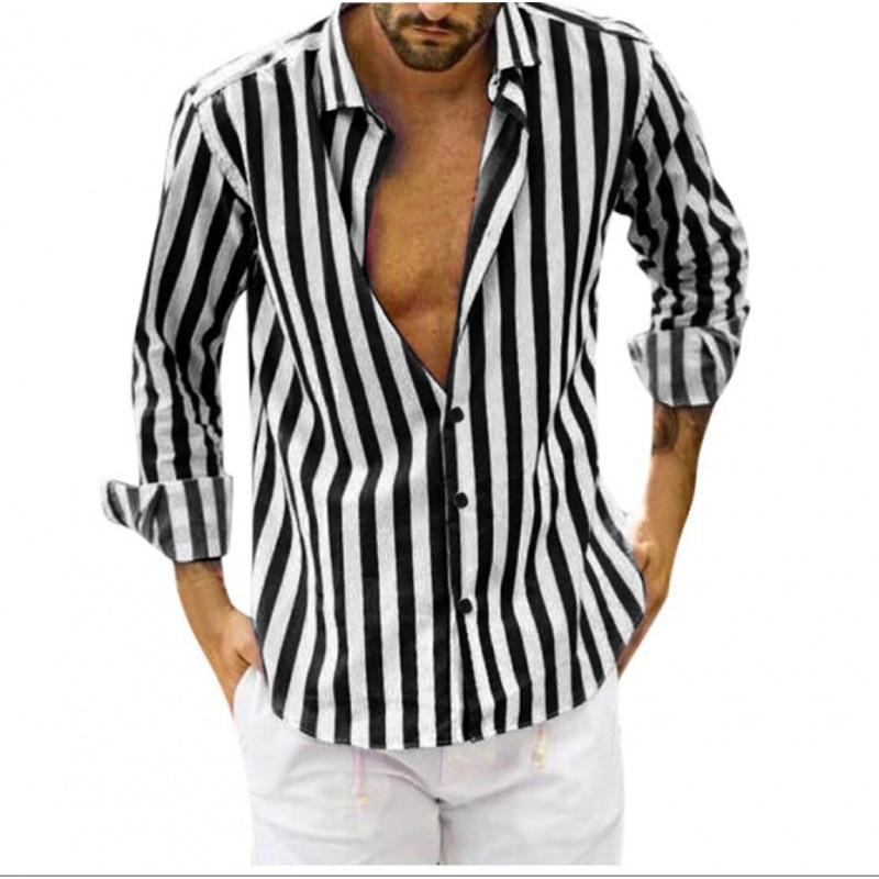 Men S Loose Long Sleeve Striped Button Down Shirt S