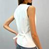 Women White V Neck Button Front Slim Fit Waistcoat Vest