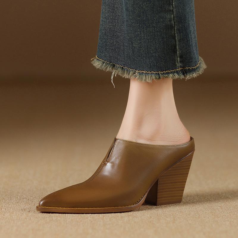 Fashion 2025 Mueller Slippers Shoes Elegant European American Fashion Chunky Slides Female High Heel Dress Shoes Closed Toe Mule SHoes