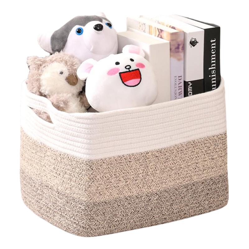 Rectangular Woven Storage Basket with Hollow Handles for Laundry and Toys