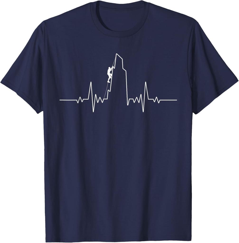 Klippklättring EKG Hjärtrytm Bergsbestigare Grafisk T-shirt Andningsbar Kortärmad T-shirt för Män Kvinnor