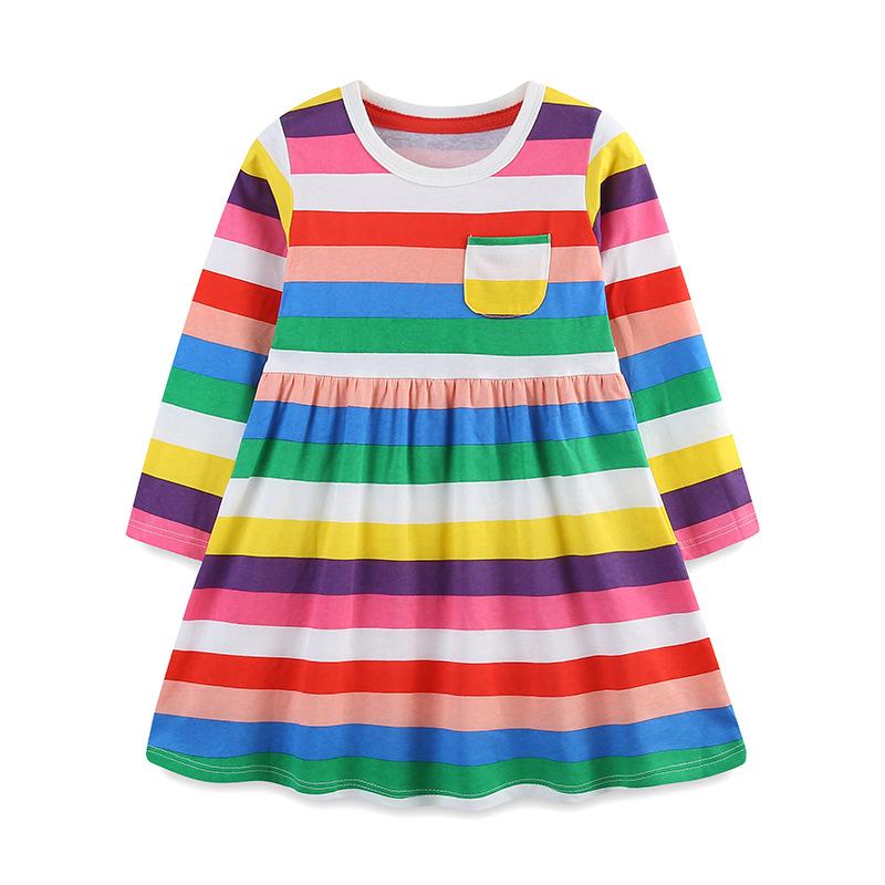 AostaBetty Girls Autumn Striped Long Sleeve Princess Dress - European American Style 115cm