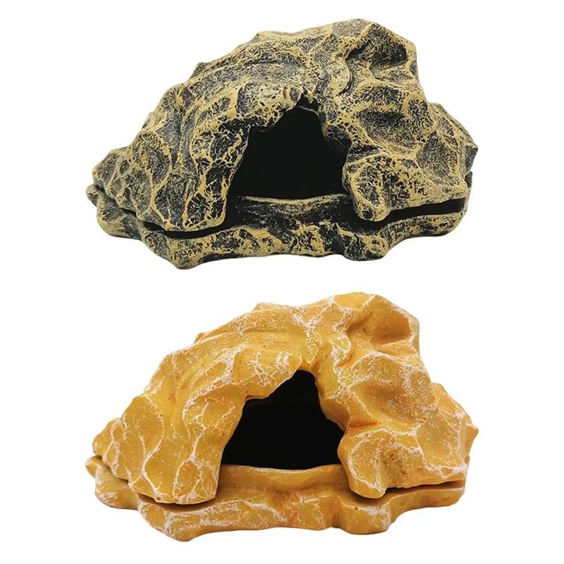 Reptile Hideout Basking Decorative Resin Rock Hides for Turtles Gecko Snakes Aquarium Decoration