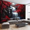 Red Leaves Waterfall Tapestry Mural Wall Art Home Decor Nature Forest Print Polyester Living Room Background Decoration