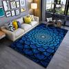 Area Rug, Mandala Flower Blue Dark Zentangle Pattern Print, Living Room Decor, Non-Slip Mat